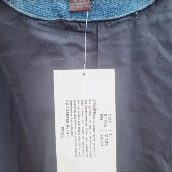 First Choice VTG 1990s Men's Premium Denim Varsity Bomber Jean Jacket Blue NWT - Picture 12 of 16